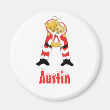 Your Name Here! Custom Letter A Teddy Bear Santas Fridge Magnet