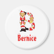 Your Name Here! Custom Letter B Teddy Bear Santas Refrigerator Magnets