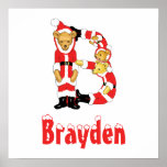 Your Name Here! Custom Letter B Teddy Bear Santas Print