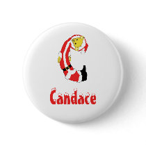 Your Name Here! Custom Letter C Teddy Bear Santas buttons