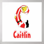 Your Name Here! Custom Letter C Teddy Bear Santas Print