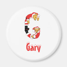 Your Name Here! Custom Letter G Teddy Bear Santas Fridge Magnet