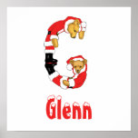Your Name Here! Custom Letter G Teddy Bear Santas Posters