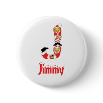 Your Name Here! Custom Letter J Teddy Bear Santas buttons
