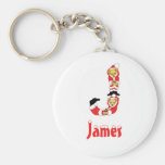 Your Name Here! Custom Letter J Teddy Bear Santas Key Chain