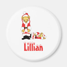 Your Name Here! Custom Letter L Teddy Bear Santas Magnets