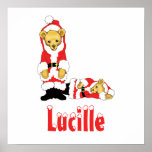 Your Name Here! Custom Letter L Teddy Bear Santas Poster