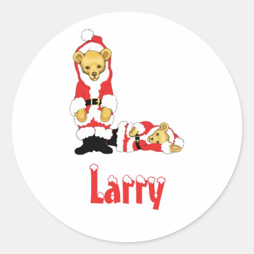 Your Name Here! Custom Letter L Teddy Bear Santas Round Sticker