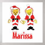 Your Name Here! Custom Letter M Teddy Bear Santas Print
