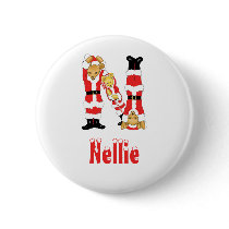 Your Name Here! Custom Letter N Teddy Bear Santas buttons