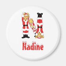 Your Name Here! Custom Letter N Teddy Bear Santas Fridge Magnets