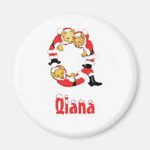 Your Name Here! Custom Letter Q Teddy Bear Santas Fridge Magnets
