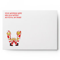 Your Name Here! Custom Letter W Teddy Bear Santas envelopes