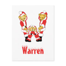 Your Name Here! Custom Letter W Teddy Bear Santas postcards