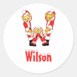 Your Name Here! Custom Letter W Teddy Bear Santas Round Stickers