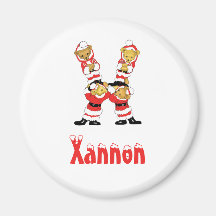 Your Name Here! Custom Letter X Teddy Bear Santas Fridge Magnets