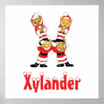 Your Name Here! Custom Letter X Teddy Bear Santas Poster