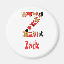 Your Name Here! Custom Letter Z Teddy Bear Santas Refrigerator Magnets
