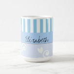 Your Name Renaissance Damask Stripes Blue White Coffee Mugs
