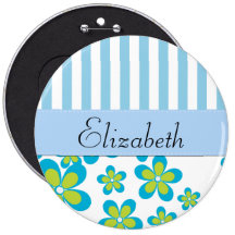 Your Name Stripes Flowers Green Blue White Pins