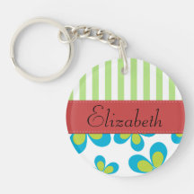 Your Name Stripes Flowers Green Blue White Red Acrylic Keychains