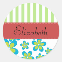Your Name Stripes Flowers Green Blue White Red Stickers