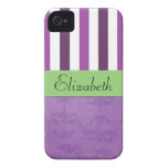 Your Name Stripes French Damask Purple Green Case-Mate iPhone 4 Cases