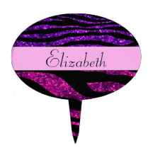 Your Name Zebra Shiny Glitter Black Pink Purple Cake Pick
