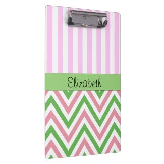 Your Name - Zigzag (Chevron), Lines - Green Pink Clipboards