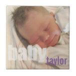 Your newborn baby unisex photo keepsake purple ceramic tiles