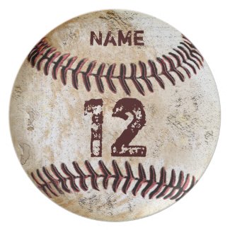 YOUR NUMBER and NAME on Baseball Dinner Plates