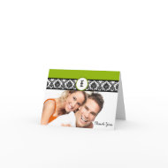 Your Photo Apple Green & Black Damask Thank You card