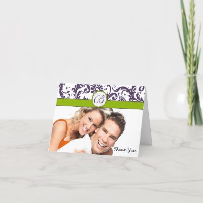 Your Photo Apple Green & Lapis Damask Thank You Card