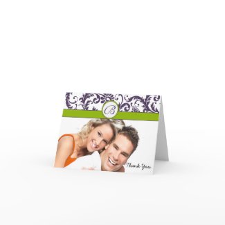 Your Photo Apple Green & Lapis Damask Thank You card