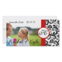 Your Photo Black Damask Red Trim Save the Date photocard