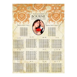 Your Photo Coral Damask Gold Seating Chart print