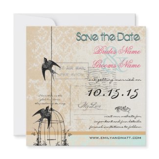 Your Photo Damask Bird Cage Wedding Save the Date invitation