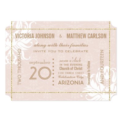 Your Photo Gold Rose Damask Floral Wedding Invitation