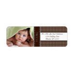 Your Photo New Baby It's A  Boy Brown & Blue Dots Return Address Label