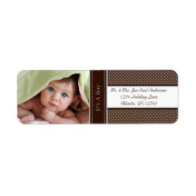 Your Photo New Baby It's A  Boy Brown & Blue Dots Return Address Label