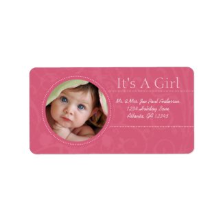 Your Photo New Baby It's A Girl Brown & Pink Dots label