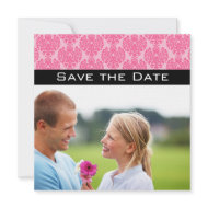 Your Photo Pink Black Damask Wedding Save the Date invitation