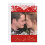 Your Photo Red &amp; Gold Winter Snow Save the Dates Invite