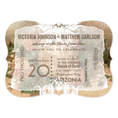 Your Photo Rose Gold Damask Floral Wedding Personalized Invitations
