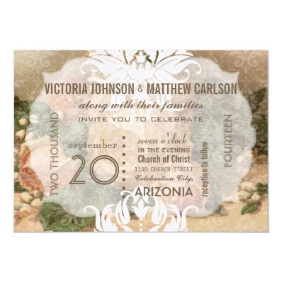 Your Photo Rose Gold Damask Floral Wedding Invitation