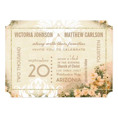Your Photo Rose Gold Damask Floral Wedding Announcements