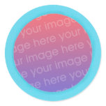 Your photo stickers, in a blue circle frame