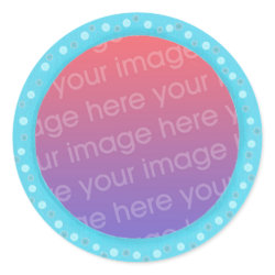 Your photo stickers, in a blue dots circle frame sticker