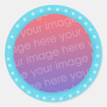 Your photo stickers, in a blue dots circle frame