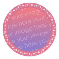 Your photo stickers, in a pink dots circle frame sticker